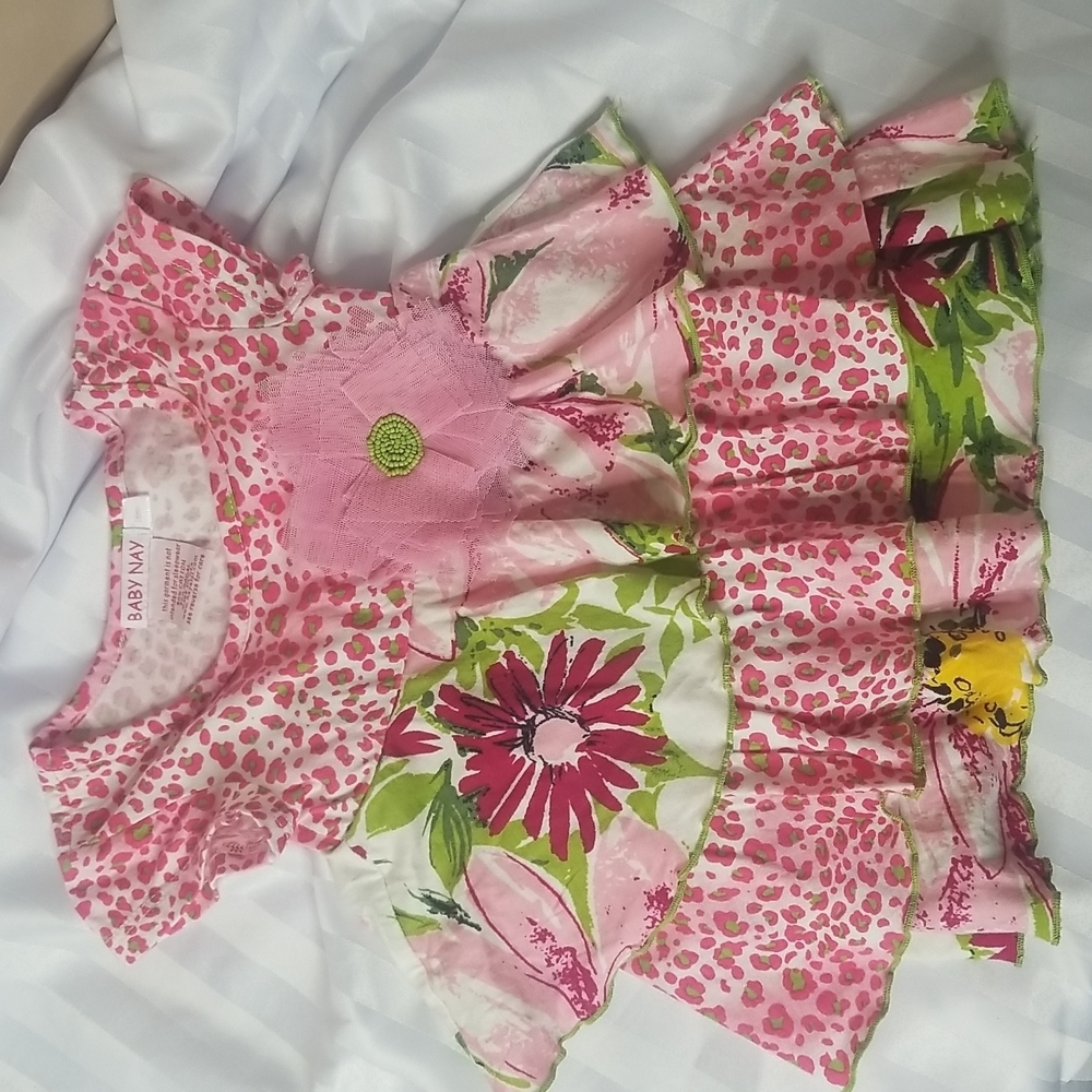 BABY NAY LAYERED DRESS SIZE 18 MONTHS PINK FLORAL -COTTON